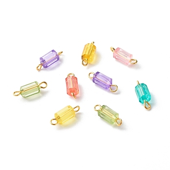 Transparent Acrylic Beads Link, Faceted, with Golden Iron Findings, Polygon, Mixed Color, 15x5mm, Hole: 2mm