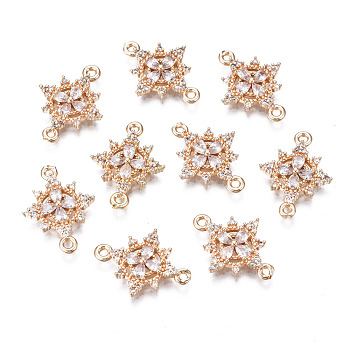 Brass Micro Pave Clear Cubic Zirconia Links Connectors, Long-Lasting Plated, Cadmium Free & Lead Free, Flower, Light Gold, 17.5x13x2.5mm, Hole: 1.2mm