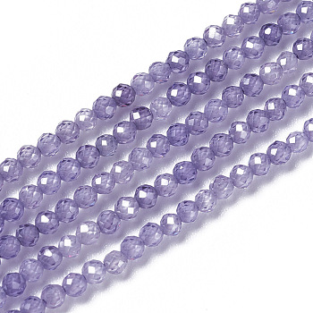 Cubic Zirconia Beads Strands, Faceted, Round, Medium Purple, 3x2.5~3mm, Hole: 0.3mm, about 114~141pcs/strand, 15.1~16.4 inch(38.4~41.8cm)