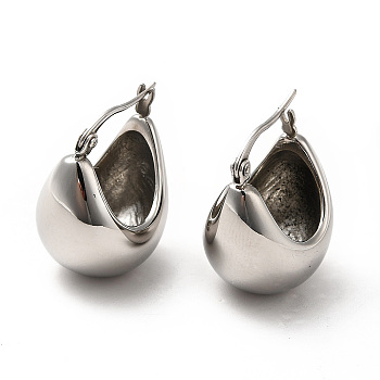 304 Stainless Steel Moon Hoop Earrings for Women, Stainless Steel Color, 24x18.5x15mm, Pin: 0.6mm