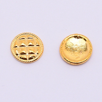 Alloy Cabochons, Nail Art Studs, Nail Art Decoration Accessories for Women, Flat Round with Grid, Golden, 7.5x1mm, 100pcs/bag