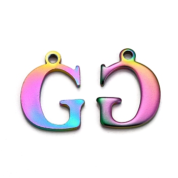Ion Plating(IP) 304 Stainless Steel Alphabet Charms, Rainbow Color, Letter.G, 12x8.5x1mm, Hole: 1mm
