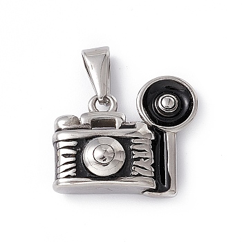 304 Stainless Steel Pendants, Camera Charms, Antique Silver, 18.5x21x8mm, Hole: 2.5x7.5mm