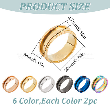 12Pcs 6 Colors 201 Stainless Steel Grooved Finger Ring Settings(STAS-FH0002-05)-2