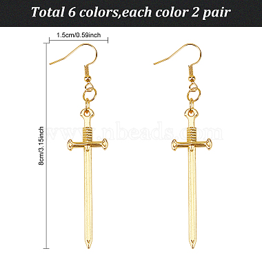 12 Pairs 6 Color Alloy Dangle Earrings with Iron Pins(EJEW-AB00041)-2