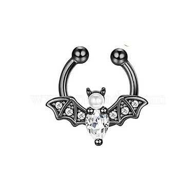 316 Anneaux de septum de nez à clipser en acier inoxydable avec zircone cubique transparente en forme de chauve-souris d'Halloween(WG4B0C3-04)-5