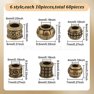 60Pcs 6 Styles Tibetan Style European Beads(FIND-GO0001-27)-2