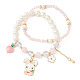 2pcs 2 ensemble de bracelets extensibles en perles de verre et de perles sur le thème de Pâques(BJEW-TA00303-01)-1