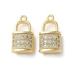 Brass Micro Pave Cubic Zirconia Pendants, Lock Charms, Real 18K Gold Plated, 16x9x4.5mm, Hole: 1.3mm(X1-KK-F872-16G-02)
