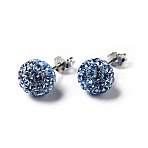 Gifts for Her Valentines Day 925 Sterling Silver Austrian Crystal Rhinestone Ball Stud Earrings for Girl, Round, 211_Light Sapphire, 17x8mm(Q286H081)