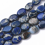 Natural Imperial Jasper Beads Strands, Dyed, Oval, Blue, 8x6x3mm, Hole: 1mm , about 48~51pcs/Strand, 15.16 inch~15.94 inch(38.5~40.5cm)(G-S355-88A-01)