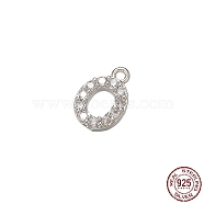 Real Platinum Plated Rhodium Plated 925 Sterling Silver Micro Pave Clear Cubic Zirconia Charms, Initial Letter, Letter O, 9x6x1.5mm, Hole: 0.9mm(STER-P054-10P-O)