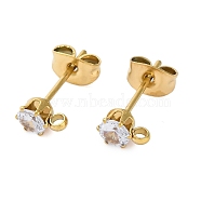 Ion Plating(IP) 304 Stainless Steel Cubic Zirconia Stud Earring Findings, Round, Crystal, 6x4mm, Hole: 1.4mm, Pin: 15.5x0.7mm(STAS-P373-04A-G01)