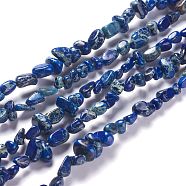 Natural Imperial Jasper Bead Strands, Dyed, Chips, Medium Blue, 6~10x5~8x4~6mm, Hole: 1.2mm, about 79pcs/strand, 15.75 inch(40cm)(G-P444-05G)