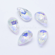 Faceted Glass Pendants, Teardrop, White, 15x9.5x5.5mm, Hole: 1mm(GLAA-F069-S-A06)