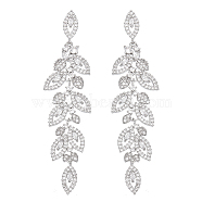 1 Pair Brass Dangle Stud Earrings, Clear Cubic Zirconia Leaf Cluster Earrings for Women, Platinum, 77x20mm(EJEW-AN0004-54)