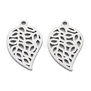 304 Stainless Steel Pendants, Laser Cut, Leaf, Stainless Steel Color, 21x14x1mm, Hole: 1.6mm(STAS-N095-052)
