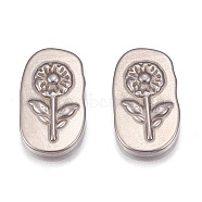 304 Stainless Steel Cabochons, Round Corner Rectangle with Flower, Stainless Steel Color, 18x10x2mm(STAS-H109-02P)