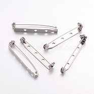 50Pcs Iron Brooch Findings, Back Bar Pins, with Three Holes, Platinum, 38x5mm, Hole: 2mm(IFIN-TAG0001-06)