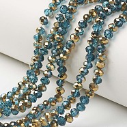 Electroplate Transparent Glass Beads Strands, Half Golden Plated, Faceted, Rondelle, Cornflower Blue, 3.5x3mm, Hole: 0.4mm, about 123~127pcs/strand, 13.7~14.1 inch(35~36cm)(EGLA-A034-T3mm-O03)