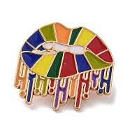 Pride Rainbow Theme Enamel Pins, Light Gold Alloy Badge for Backpack Clothes, Colorful, Lip, 23.5x25x1.5mm(JEWB-G031-01X)