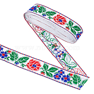 Ethnic Style Embroidery Polyester Ribbons, Jacquard Ribbon, Garment Accessories, Flower & Leaf Pattern, White, 1-1/4 inch(32mm), about 5.47 Yards(5m)/Bundle(OCOR-WH0077-34B)