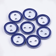 Resin Buttons, 2-Hole, Flat Round, Dark Blue, 11x2mm, Hole: 1.8mm, about 1000pcs/bag(BUTT-Q041-02N)