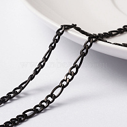 304 Stainless Steel Figaro Chains, Unwelded, with Spool, Electrophoresis Black, 4x3x0.8mm & 6.5x3x0.8mm, about 32.8 Feet(10m)/roll(CHS-H007-30B)