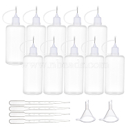 Plastic Glue Bottles, with Funnel Hopper and Dropper, White, 80mm, Capacity: 100ml(3.38 fl. oz), 12pcs/set(AJEW-BC0001-44B)
