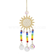 Alloy Hollow Hanging Ornaments, Iron Chain & Colorful Glass Round Beads Tassel for Home Garden Decorations, Sun, 330mm(HJEW-Q012-02A)