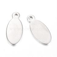 201 Stainless Steel Stamping Blank Tag Pendants, Oval, Stainless Steel Color, 16x7x1mm, Hole: 1mm(STAS-S058-40)