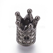 Brass Micro Pave Cubic Zirconia Beads, Crown, Clear, Gunmetal, 10x8mm, Hole: 1.4mm(X-ZIRC-F088-029B)