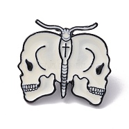 Double Skull Enamel Pin, Halloween Alloy Brooch for Backpack Clothes, Electrophoresis Black, Gray, 27x30x1.5mm(FIND-K005-23EB)