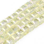 Electroplate Transparent Glass Beads Strands, Faceted, Cube, Champagne Gold, 7x7x7mm, Hole: 1.4mm, about 100pcs/strand, 26.77 inch(68cm)(EGLA-N002-28-C03)