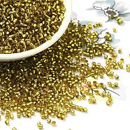 Glass Seed Beads, Silver Lined, Cylinder, Goldenrod, 2x1.5mm, Hole: 1.4mm, about 50398pcs/pound(SEED-S042-04B-16)