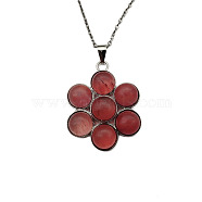 Synthetic Watermelon Stone Glass Flower Pendant Necklace(FO7861-12)