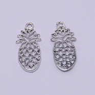 Hollow Alloy Kitten Open Back Bezel Pendants, for DIY UV Resin, Epoxy Resin, Pressed Flower Jewelry, Cadmium Free & Lead Free, Pineapple, Platinum, 25x11.5x1.5mm, Hole: 1.5mm(PALLOY-WH0080-21P-RS)