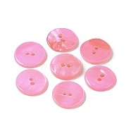 Spray Paint Natural Freshwater Shell Button, 2-Hole, Flat Round, Pearl Pink, 11.5x1.5mm, Hole: 1.4mm(BSHE-H018-15D)