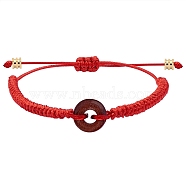 Synthetic Goldstone Donut Braided Bead Bracelet, Adjustable Gemstone Bracelet for Women, Red, Inner Diameter: 2~3-3/8 inch(5~8.6cm)(BJEW-SW00047-06)