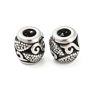 316 Surgical Stainless Steel  Beads, Barrel, Antique Silver, 9.5x9.5mm, Hole: 4mm(STAS-Q304-40AS)