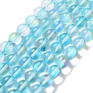 Synthetic Moonstone Beads Strands, Round, Cyan, 10mm, Hole: 1mm, about 19pcs/strand, 7.48 inch(19cm)(G-P528-J03-17)