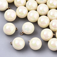 Acrylic Imitation Pearl Pendants, with Light Gold Tone Brass Loop, AB Color Plated, Round, Beige, 16x12mm, Hole: 1.6mm(OACR-N010-020C-01)