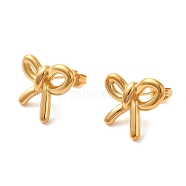 304 Stainless Steel Earrings, Bowknot, Real 18K Gold Plated, 17x20mm(EJEW-E302-01G)