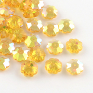 AB-Color Plated Flower Transparent Glass Beads, Marguerite Beads, Faceted, Goldenrod, 9.5~10x4mm, Hole: 1mm(X-GLAA-R160-05AB)