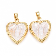 Natural Shell Pendants, with Rack Plating Brass Findings, Cadmium Free & Lead Free & Nickle Free, Seashell Color, Heart with Virgin Mary, Real 18K Gold Plated, 21x17x6mm, Hole: 5.5x2.7mm(KK-I689-03G)
