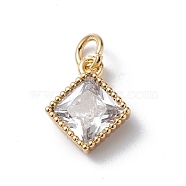 Brass Cubic Zirconia Pendants, Cadmium Free & Lead Free, Real 18K Gold Plated, Long-Lasting Plated, with Jump Ring, Rhombus Charm, Clear, 11.5x9.5x3mm, Hole: 3mm(KK-E003-07G)