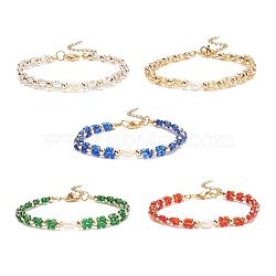 Glass Seed & Imitation Pearl Braided Flower Beaded Bracelet for Women, Mixed Color, 7-1/2 inch(19.2cm)(BJEW-JB08559)