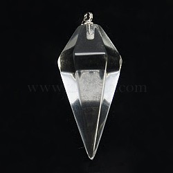Gemstones Pendants, with Brass Clasp, Faceted Cone Pendulum, Synthetical, Platinum, Crystal, 31~37.5x14~16mm, Hole: 1.7mm(G-I023-04)
