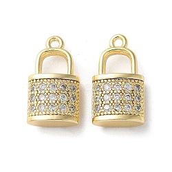 Brass Micro Pave Cubic Zirconia Pendants, Lock Charms, Real 18K Gold Plated, 16x9x4.5mm, Hole: 1.3mm(X1-KK-F872-16G-02)