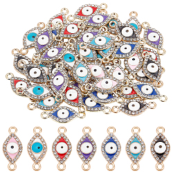 56Pcs 7 Colors Zinc Alloy Connector Charms, with Crystal Rhinestone and Enamel, Horse Eye, Mixed Color, 20x8.5x2mm, Hole: 1.6mm, 8pcs/color(FIND-DC0001-33)